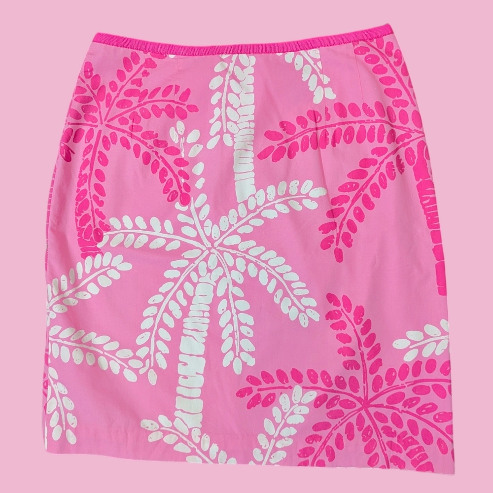 Lilly Pulitzer Vintage Pink White Women's Pencil Skirt Palm Trees Beach Size 6